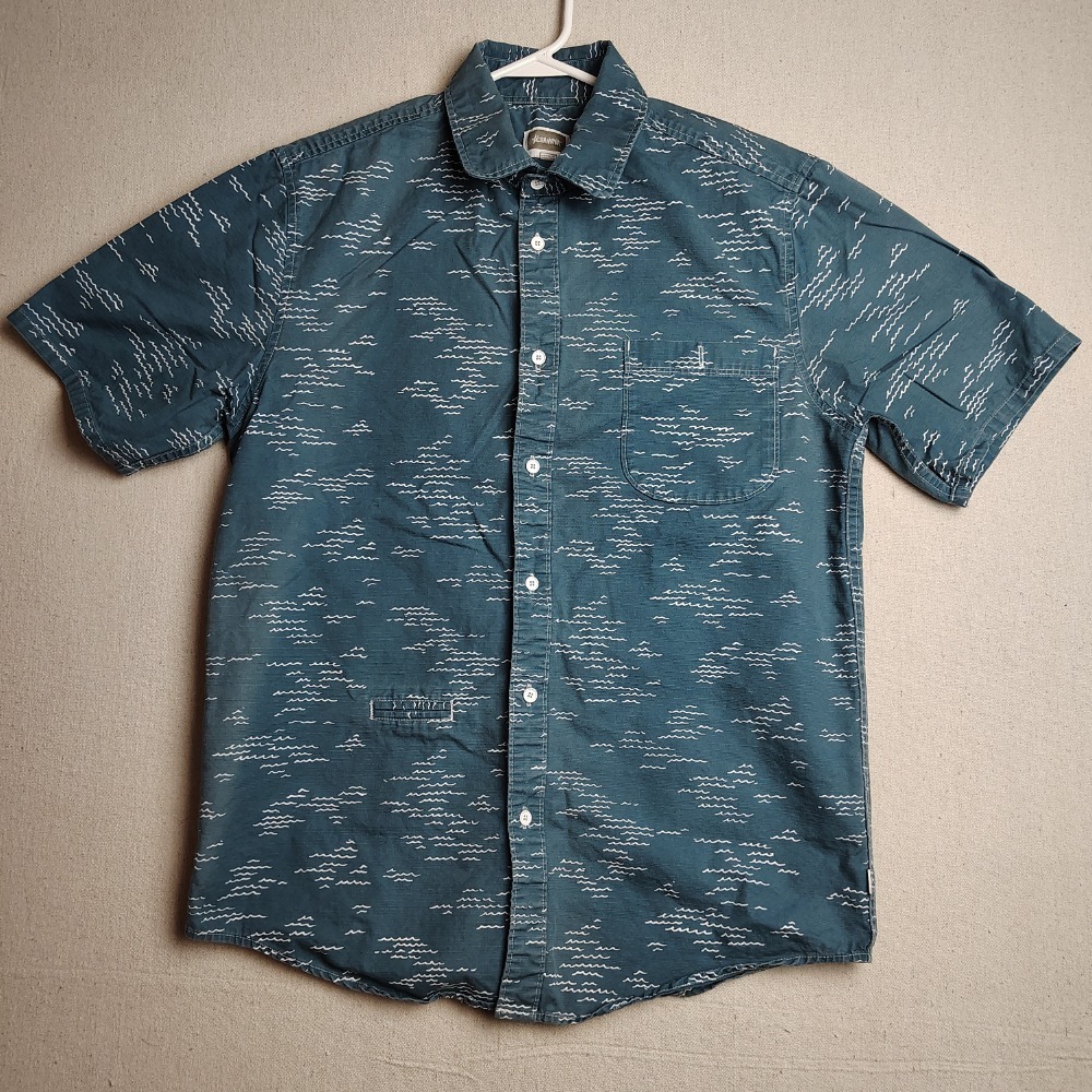 Altamont‎ Wave Print Button Up Short Sleeve Casual Shirt Large Blue H